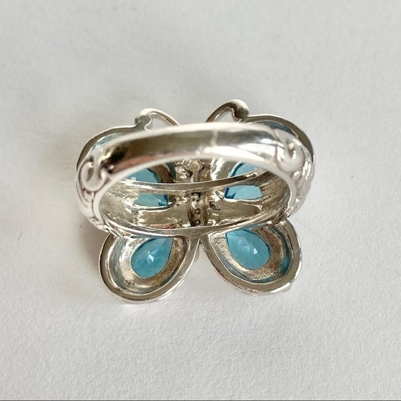 NEW Swiss Blue Topaz & Diamond Sterling Silver 925 Stamped Butterfly Ring Size 6 - Picture 12 of 12